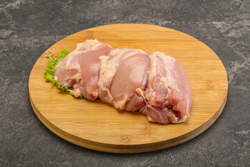 Raw chicken boneless and skinless leg