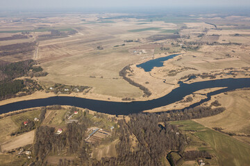 Aerial view of river Venta bends, Latvia