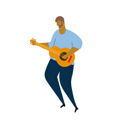 Hand drawn vector illustration of cartoon abstract style man playing a guitar or cuban tres. Isolated on white background.