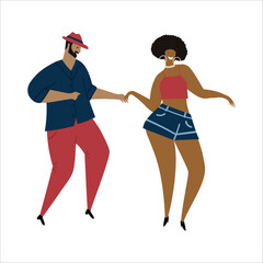 Hand drawn vector illustration of a couple dancing sexy fun bachata, salsa, mambo, dance. Isolated on white background. Dance school, festival, party, carnaval, invitation concept. - obrazy, fototapety, plakaty