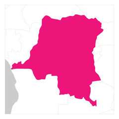 Map of Democratic Republic of the Congo pink highlighted with neighbor countries