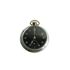 Old pocket watch isolated on white background without shadow.