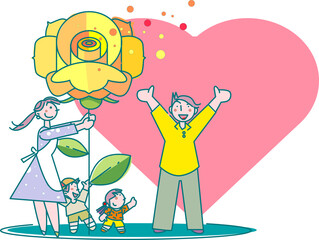 父の日の黄色いバラと家族