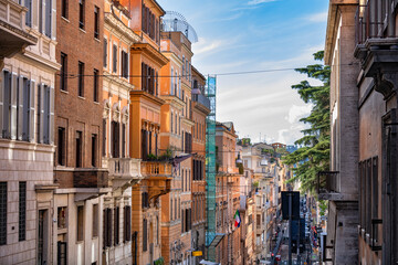 Fototapeta na wymiar Buildings at Via delle Quattro Fontane Street in Rome