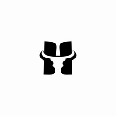 h Initial Letter logo icon with bull icon design vector illustration
