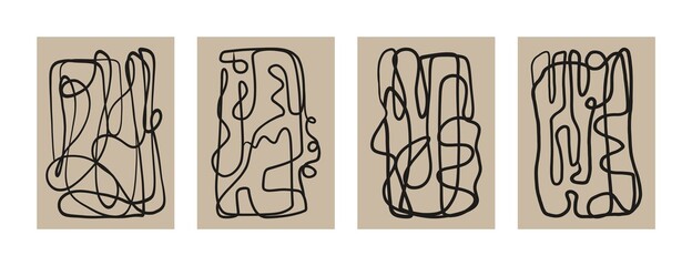 Abstract boho art print set. Modern mid century posters for wall decor, contemporary wallpaper design. Vector illustration © Yelyzaveta