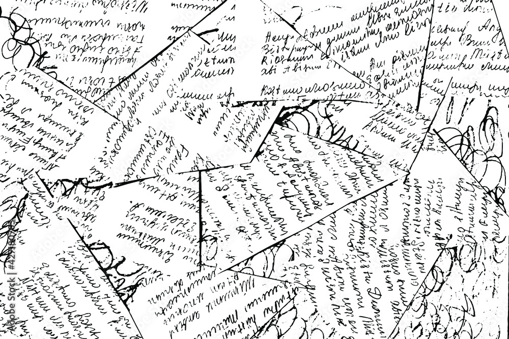 Fototapete the grunge texture of a handwritten verse text written carelessly and illegibly. the sheet with the 