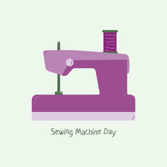 Sewing machine worlds day on 13 June. Purple sewing equipment logo in flat design.