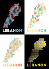 Obraz premium Collection of map of Lebanon in dotted style. Borders of the country filled with rectangles for your design. Vector illustration.