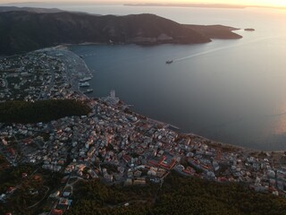 Fototapeta premium Aerial Photo, Igoumenitsa city thesprotia Epirus, Greece, port, harbor ferryboat to Corfu island and italy