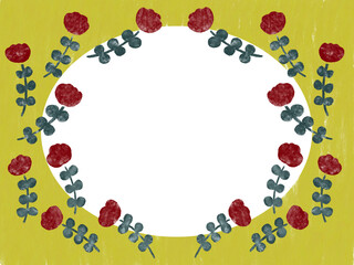 レトロガーリーな赤い花と黄色いかすれ背景の手描きメッセージカードテンプレート素材