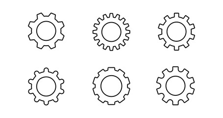 Gear set. Black gear wheel icons on white background. Vector illustration.