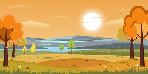 
A scenic view in an autumn background, well-defined flat illustration 

