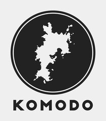 Komodo icon. Round logo with island map and title. Stylish Komodo badge with map. Vector illustration.