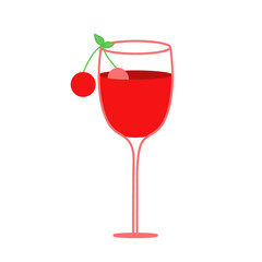 Delicious rich cherry cocktail with cherry. Isolated glass with juice or wine drink.