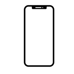 Touchscreen smartphone, mobile phone, handphone thin line icon in black. Trendy flat style isolated symbol, for: illustration, outline, logo, mobile, app, emblem, design, web, ui, ux. Vector EPS 10
