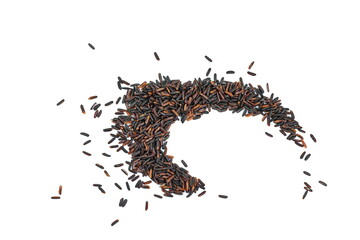 Pile of Brown Rice isolated. Organic black rice isolated on white background.