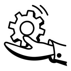 
Hand with cogwheel denoting doodle style  icon of technical support 

