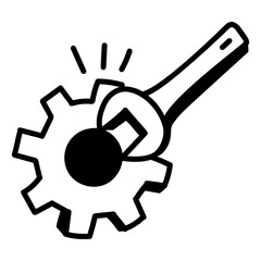 
Wrench and cogwheel denoting doodle icon of settings 

