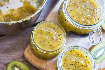 homemade kiwi jam. fruit jam or confiture  from kiwi and oranges