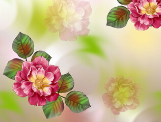 A bouquet of flowers on a multicolored background. Abstraction with plant elements. Decorative design. Material for printing on paper or fabric.