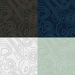 Topography patterns. Seamless elevation map tiles. Astonishing isoline background. Charming tileable patterns. Vector illustration.