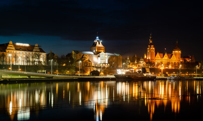 Evening panorama of Szczecin in Poland - obrazy, fototapety, plakaty