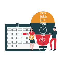 Flat design with people. PTO - Paid Time Off  acronym, business concept background.   Vector illustration for website banner, marketing materials, business presentation, online advertising.