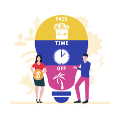 Flat design with people. PTO - Paid Time Off  acronym, business concept background.   Vector illustration for website banner, marketing materials, business presentation, online advertising.