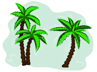 Hand-drawn  Tropical Palm trees.  Vector tropical trees illustration. 