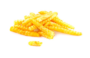 French fries or fried potatoes isolated on white background