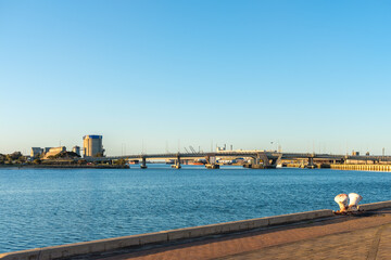 Bridge across Port River at sunset in Port Adelaide, South Australia