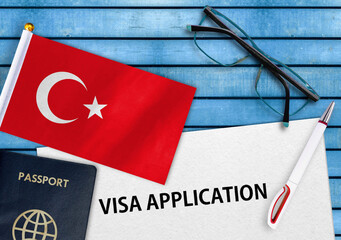 Visa application form and flag of Turkey