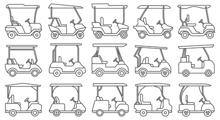 Golf car vector outline set icon. Vector illustration auto on white background. Isolated outline set icon golf car.