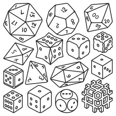 Game craps vector outline set icon. Vector illustration dice on white background. Isolated outline set icon game craps.