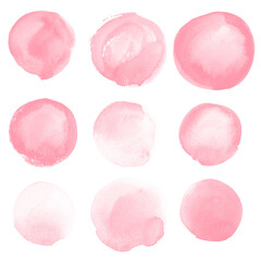Color rose quartz, serenity watercolor blobs, isolated on white background. Shape design blank watercolor colored rounded shapes web buttons on white background.