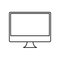 Desktop simple computer LED monitor thin line icon in black. Trendy flat isolated minimal symbol, for: illustration, outline, logo, mobile, app, emblem, design, web, site, ui, ux. Vector EPS 10