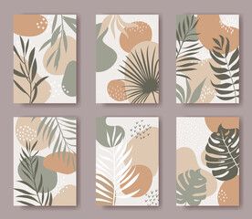 Set of vector cards with abstract ornament and leaves - 427187554