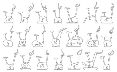 Exercise bike vector outline set icon. Isolated outline set icon fitness bicycle.Vector illustration exercise bike on white background.
