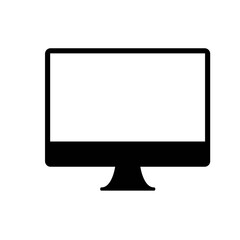 Desktop simple computer LED monitor line icon in solid black. Trendy flat style isolated minimal symbol, for: illustration, outline, logo, mobile, app, emblem, design, web, site, ui, ux. Vector EPS 10