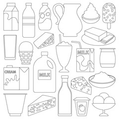Milk product vector outline set icon. Vector illustration food on white background. Isolated outline set icon milk product.