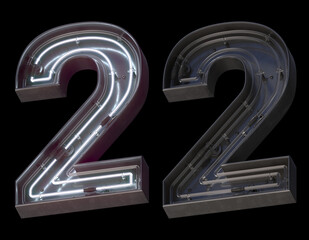 Metal neon font with On and Off. Number 2. 