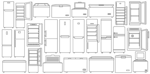 Freezer vector outline set icon. Vector illustration fridge on white background. Isolated outline set icon freezer .