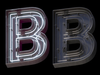Metal neon font with On and Off. Letter B. 