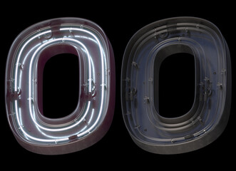 Metal neon font with On and Off. Letter O. 