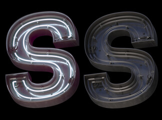 Metal neon font with On and Off. Letter S. 