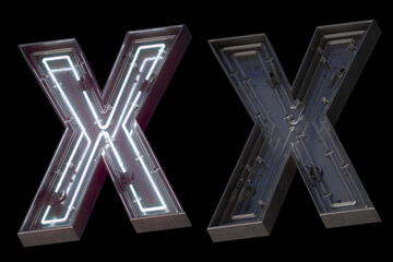 Metal neon font with On and Off. Letter X. 