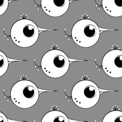 grijs naadloos patroon met witte vogels met grote ogen. vector