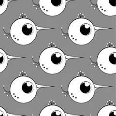  grijs naadloos patroon met witte vogels met grote ogen. vector © Sunny
