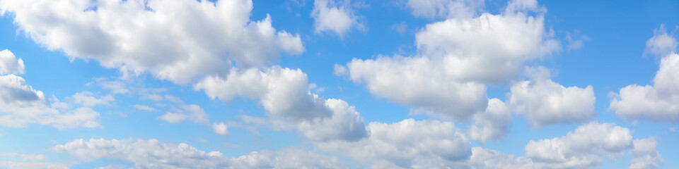Panorama or panoramic photo of blue sky and white clouds or cloudscape. for breathing concepts...
